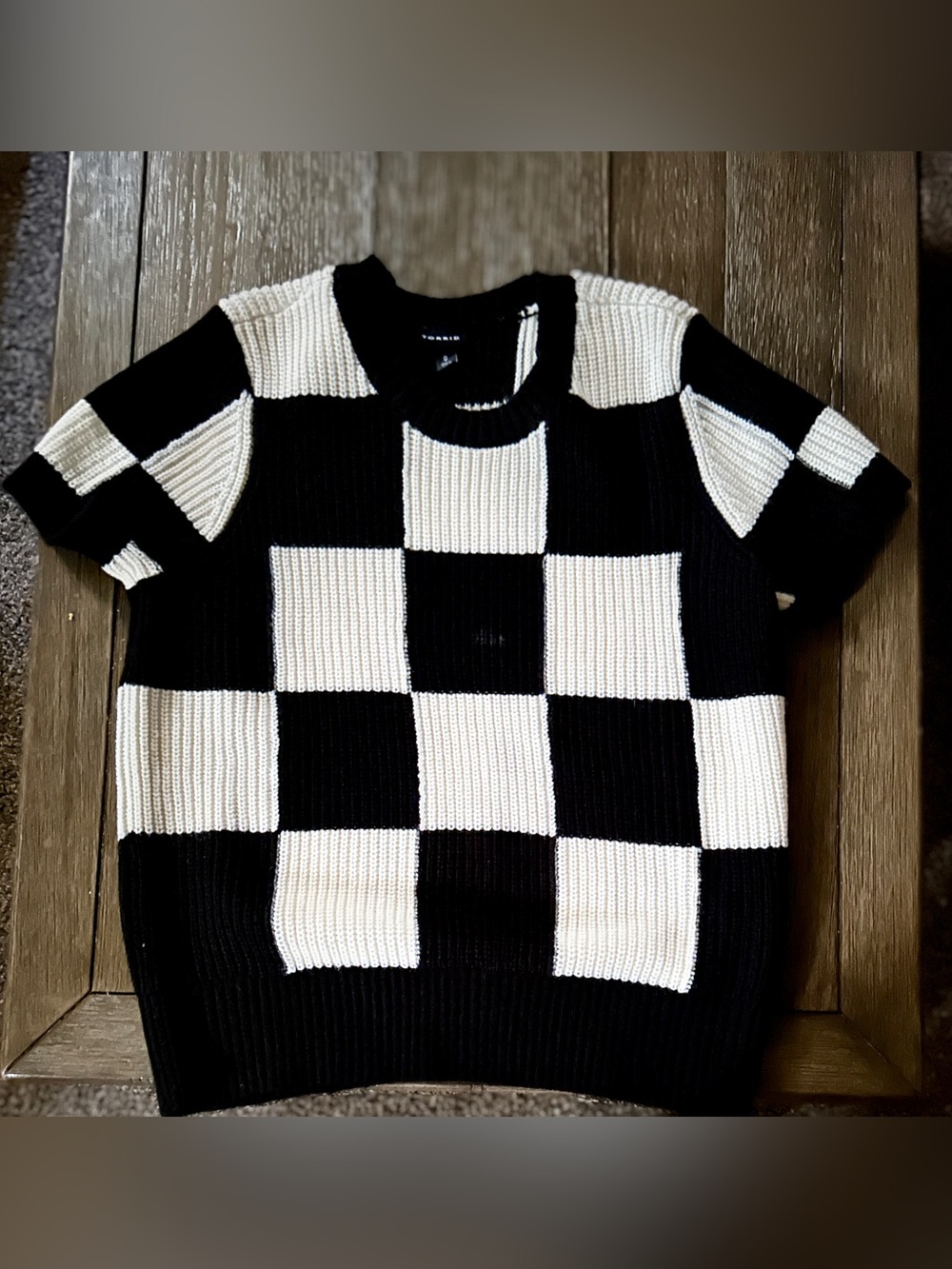 torrid Black and White Checkerboard Crewneck Sweater
